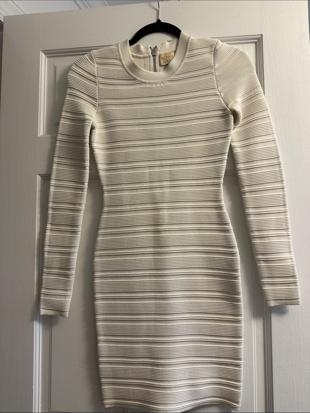 Torn by Ronny Kobo Cream Ribbed Long-Sleeve Bodycon Dress